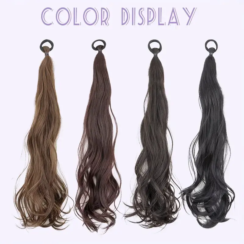 Synthetic 2Pcs Long Curly Ponytail Hair Extension Elastic Band Wave Fake Hair Accessories for Women Daily