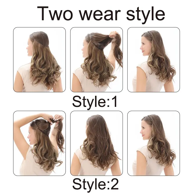 Synthetic 18Inch Long Wavy Curly Hair Extension Invisible Hairpice Fish Line Black Brown Hair for Women