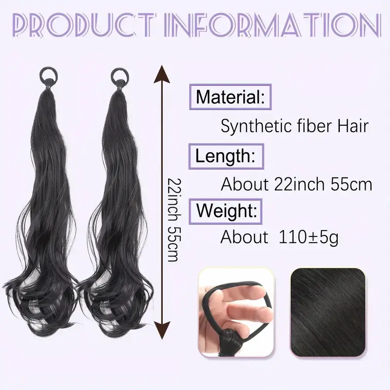 Synthetic 2Pcs Long Curly Ponytail Hair Extension Elastic Band Wave Fake Hair Accessories for Women Daily