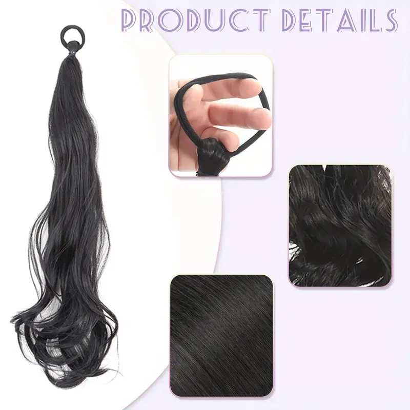 Synthetic 2Pcs Long Curly Ponytail Hair Extension Elastic Band Wave Fake Hair Accessories for Women Daily