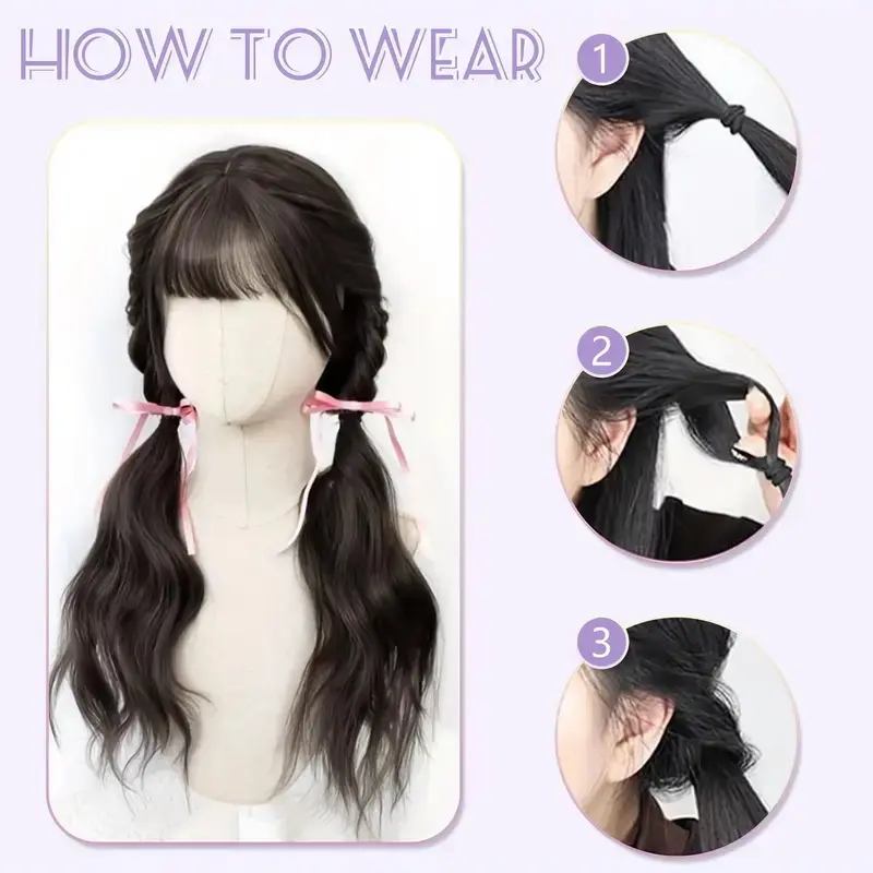 Synthetic 2Pcs Long Curly Ponytail Hair Extension Elastic Band Wave Fake Hair Accessories for Women Daily