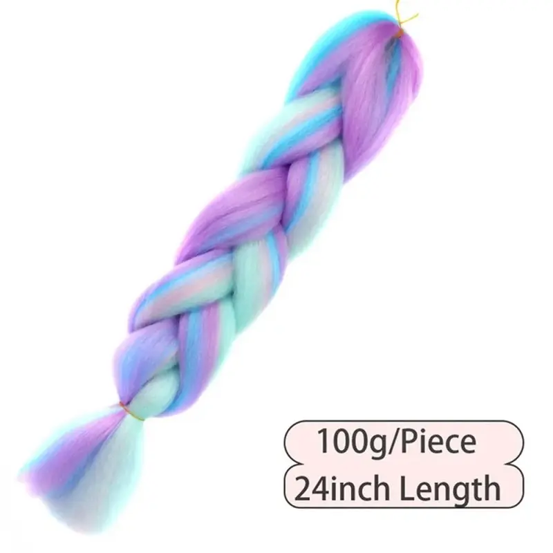 24Inch Synthetic Jumbo Braids Hair Extension Ombre Rainbow Color Crochet Hair DIY Style for Women