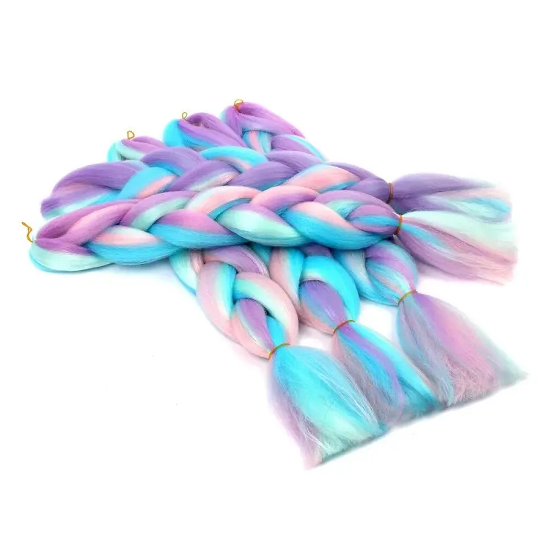 24Inch Synthetic Jumbo Braids Hair Extension Ombre Rainbow Color Crochet Hair DIY Style for Women