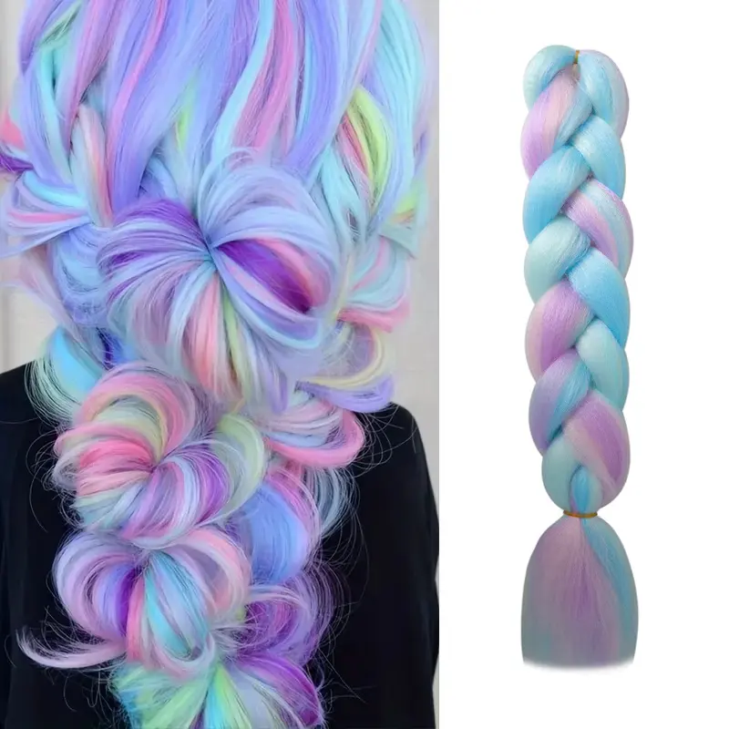 24Inch Synthetic Jumbo Braids Hair Extension Ombre Rainbow Color Crochet Hair DIY Style for Women