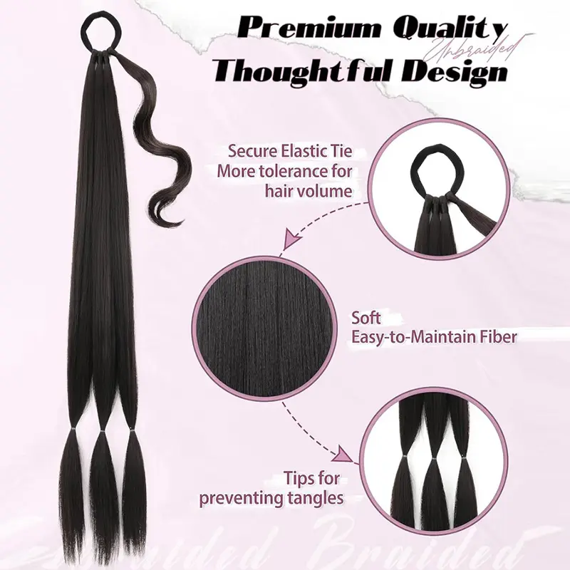 Synthetic Long Straight DIY Pre-sectioned Boxing Braiding Ponytail With Rubber Band Hairpiece for Women
