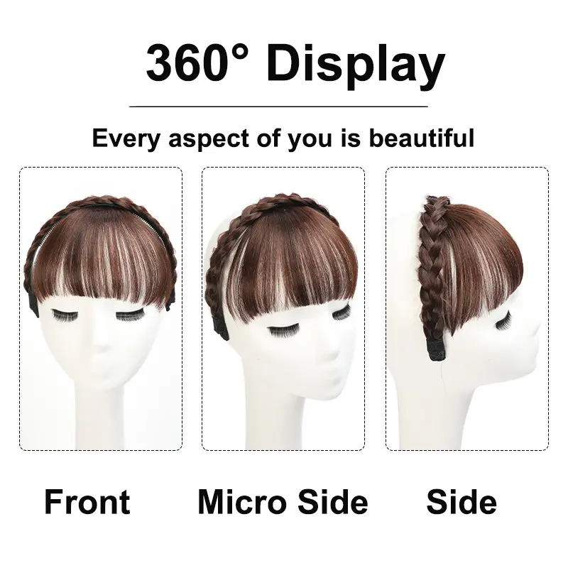 Synthetic New Hair Accessories With Bangs Braids Headband Hair Extension High Temperature Fiber Fake Hair for Women