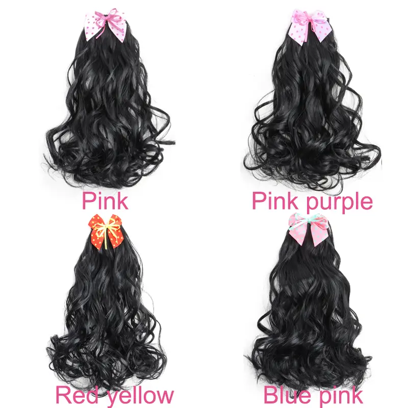 Synthetic Short Wavy Curly Clip in Hair Ponytail Cute And Sweet Girl Bow Hair Clip Princess Curly Hair Accessories