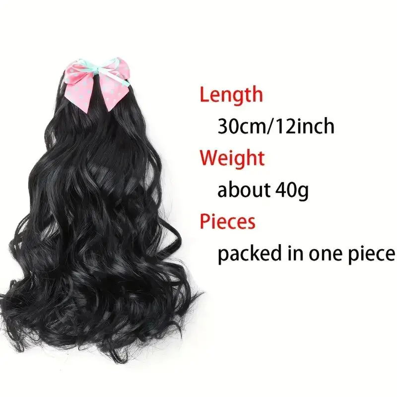 Synthetic Short Wavy Curly Clip in Hair Ponytail Cute And Sweet Girl Bow Hair Clip Princess Curly Hair Accessories