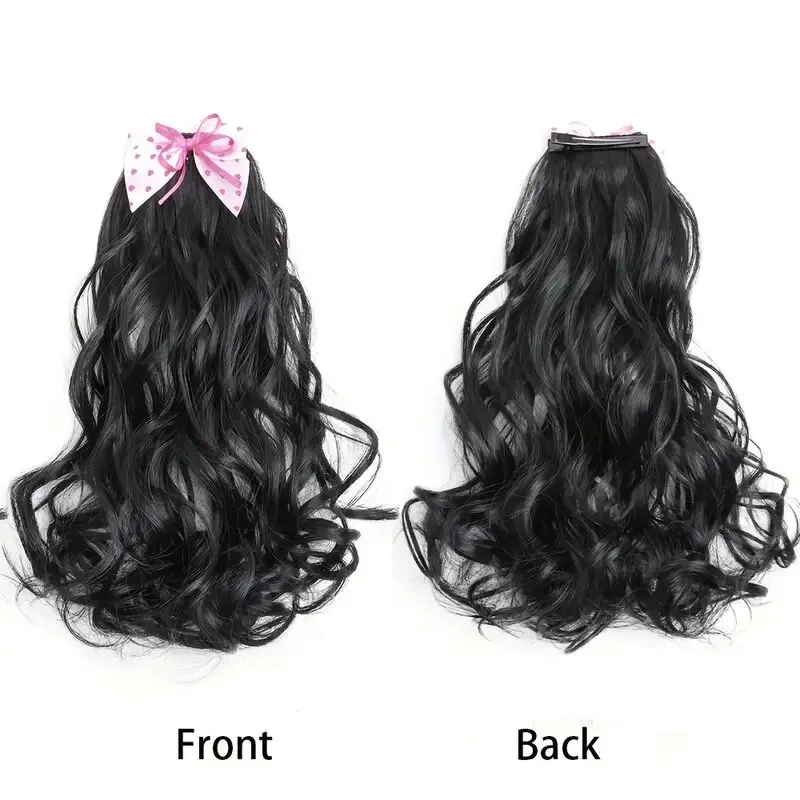 Synthetic Short Wavy Curly Clip in Hair Ponytail Cute And Sweet Girl Bow Hair Clip Princess Curly Hair Accessories