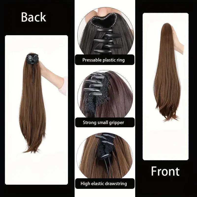16/20Inch Synthetic Long Straight Slightly Warped Ponytail Claw Clip in Hair Extension Heat Resistant Hairpiece for Women