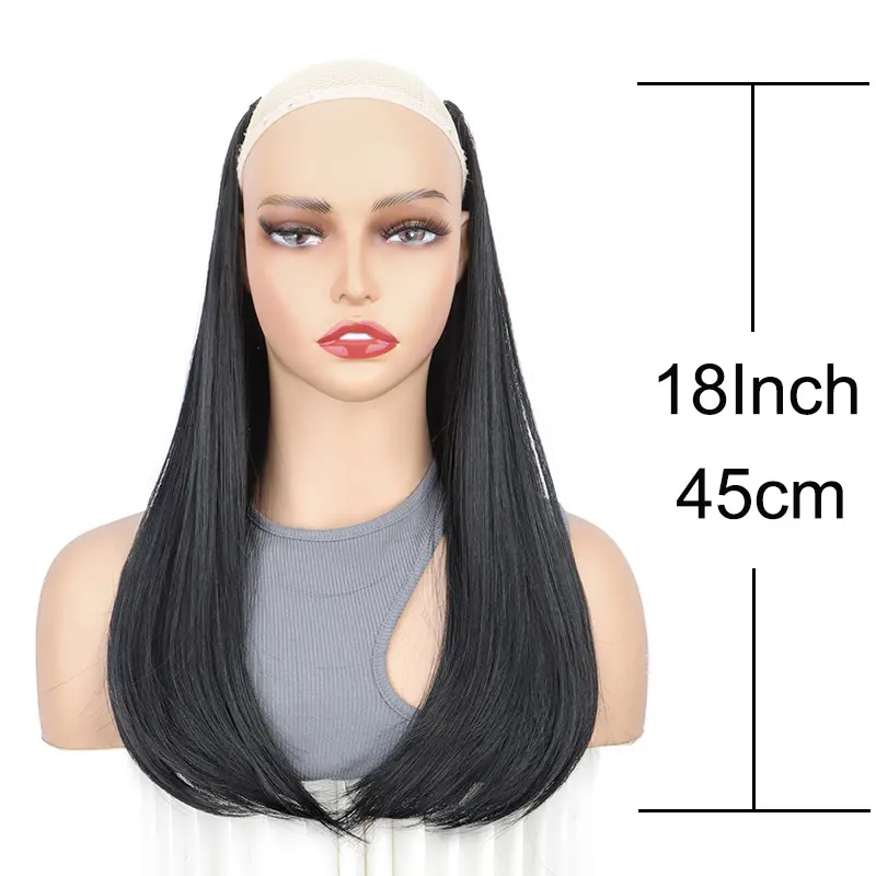 18Inch Synthetic 4 Clips V-shaped Hair Extension Long Straight Internal Buckle Style Black Brown Hairpiece for Women