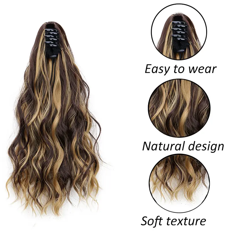 Synthetic Short Water Wave Curly Claw Clip-in Ponytail Hair Extension Black Blonde Hairpiece for Women Fashion Hair Accessories