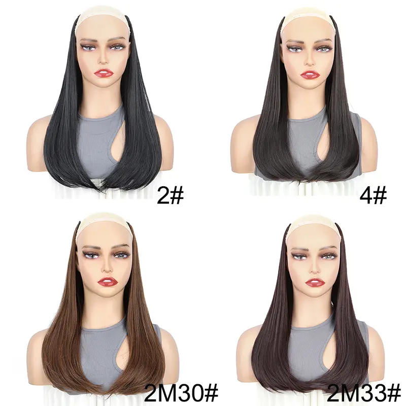 18Inch Synthetic 4 Clips V-shaped Hair Extension Long Straight Internal Buckle Style Black Brown Hairpiece for Women