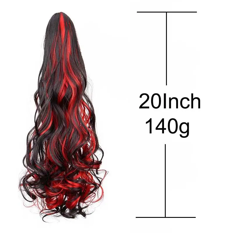 20Inch Clip In Synthetic Highlighted Ponytail Hair Extensions Claw Long Curly Hair Accessory Red Blue Hairpiece for Women