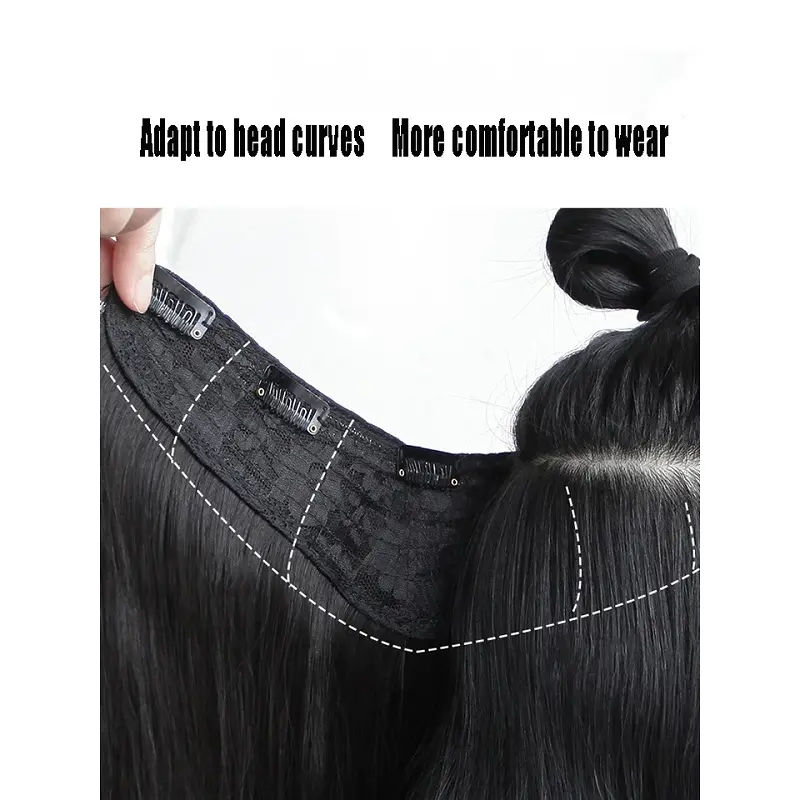 18Inch Synthetic 4 Clips V-shaped Hair Extension Long Straight Internal Buckle Style Black Brown Hairpiece for Women