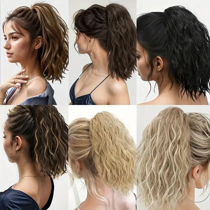 Synthetic Short Water Wave Curly Claw Clip-in Ponytail Hair Extension Black Blonde Hairpiece for Women Fashion Hair Accessories