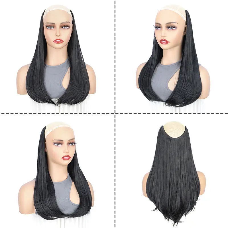 18Inch Synthetic 4 Clips V-shaped Hair Extension Long Straight Internal Buckle Style Black Brown Hairpiece for Women
