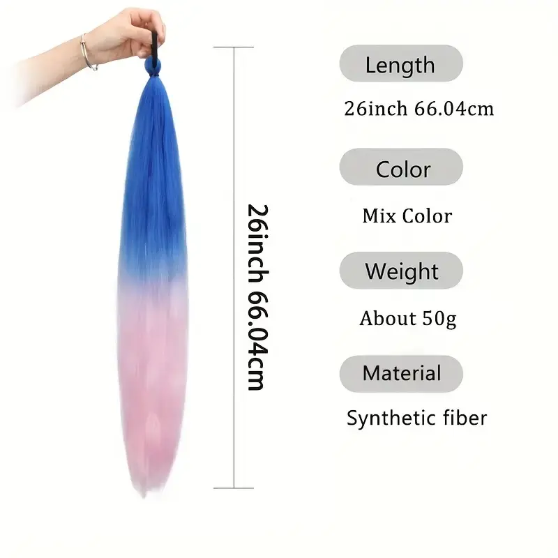 Synthetic Ombre Colors Jumbo Braid Ponytail Elastic Rubber Band Hair Extenison Elegant Perfect Holiday Hairstyle Easy to Wear