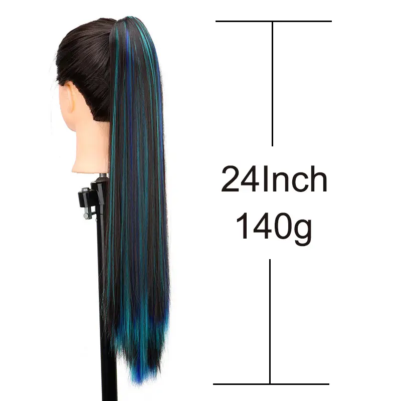 24Inch Long Straight Synthetic Hair Clip In Hair Extension Highlights Colors Claw Ponytail Hairpiece  Accessories for Women