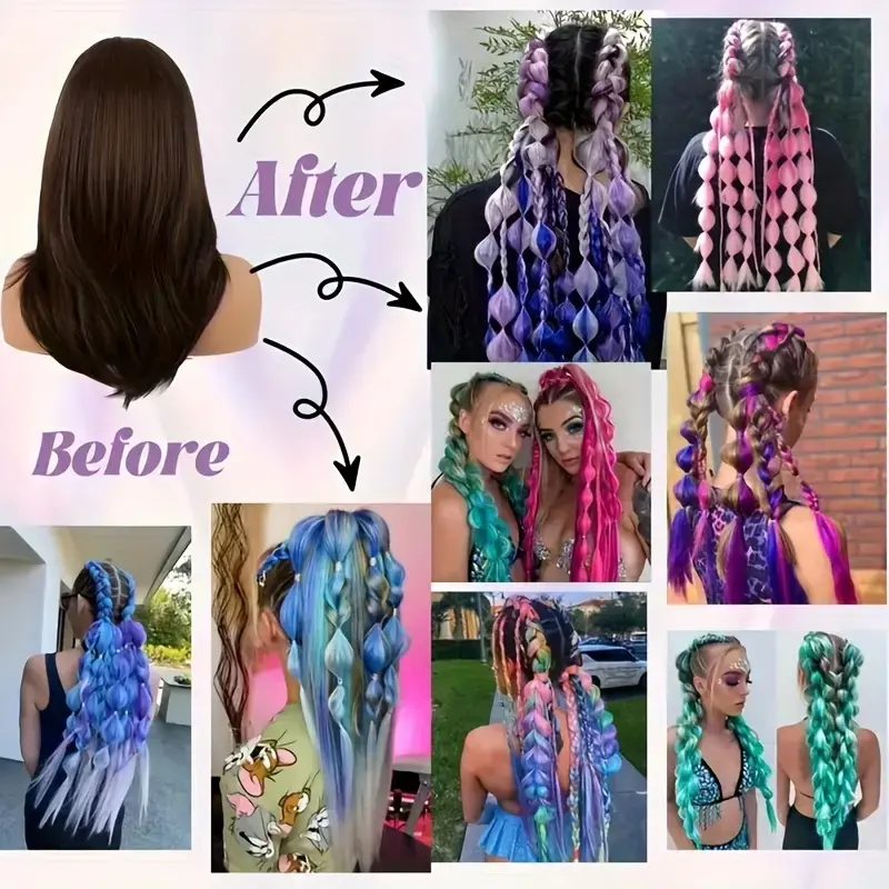 Synthetic Ombre Colors Jumbo Braid Ponytail Elastic Rubber Band Hair Extenison Elegant Perfect Holiday Hairstyle Easy to Wear