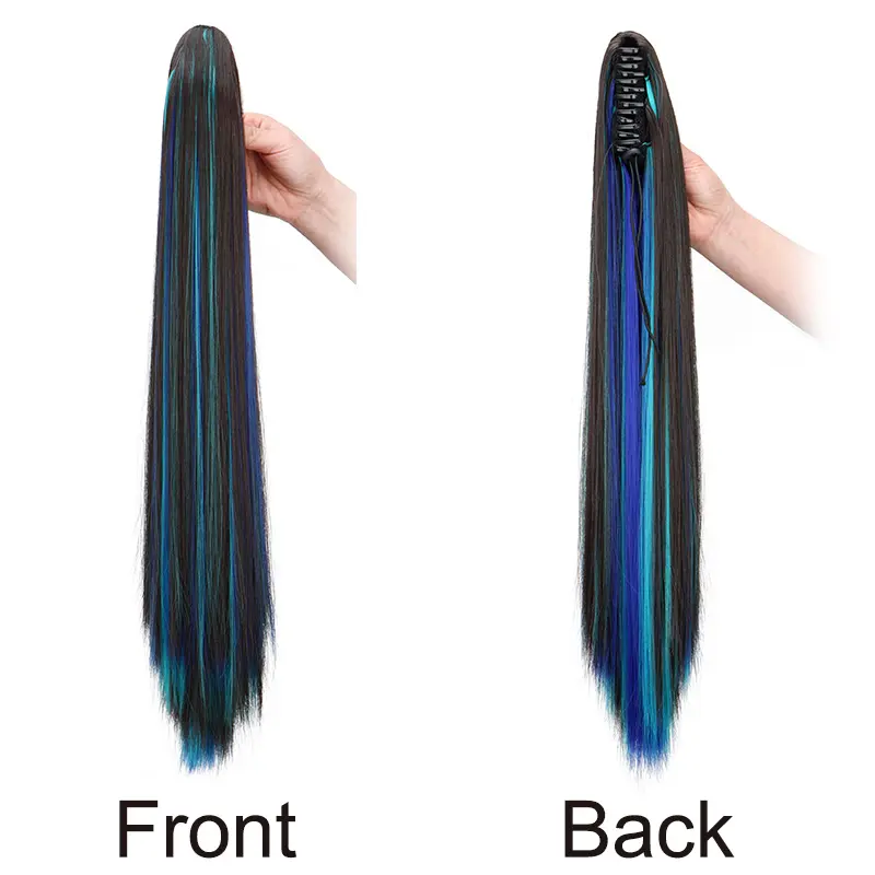24Inch Long Straight Synthetic Hair Clip In Hair Extension Highlights Colors Claw Ponytail Hairpiece  Accessories for Women