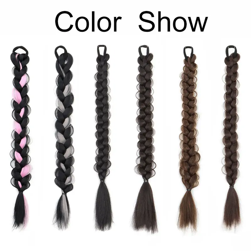 18Inch Synthetic Long Box Fishbone Braided Ponytail Hair Extension Black Brown Mixed Pink Grey Hairpiece for Women