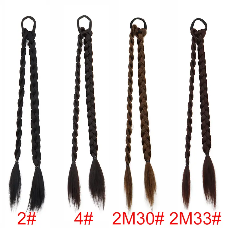 2pcs Synthetic Long Straight Ponytail Hairpiece Elastic Rubber Band Braid Hair Extension for Women Hair Accessories