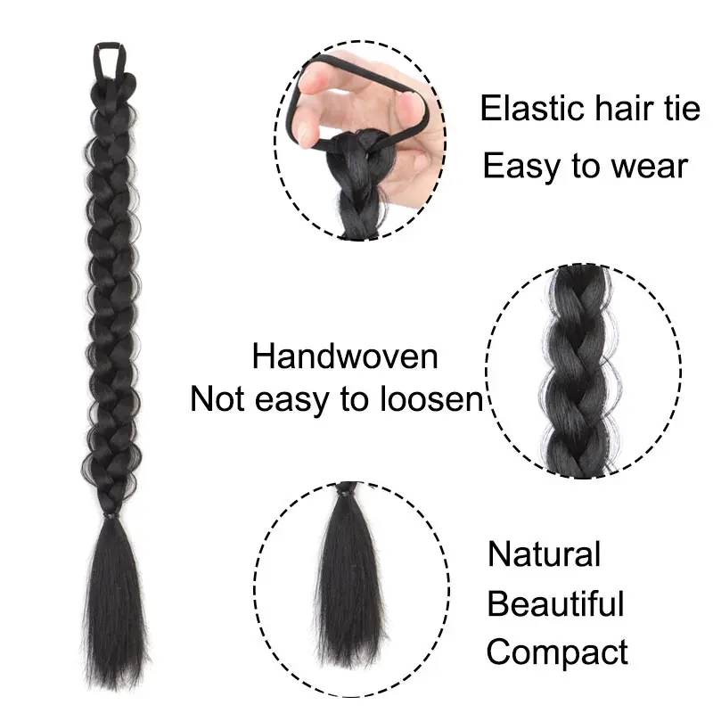 18Inch Synthetic Long Box Fishbone Braided Ponytail Hair Extension Black Brown Mixed Pink Grey Hairpiece for Women