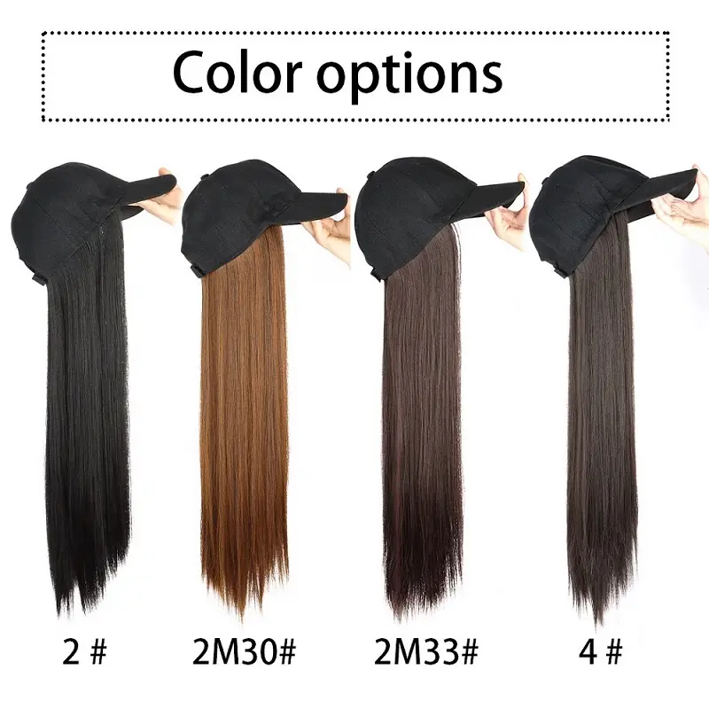 24Inch Synthetic Long Straight Baseball Hat Adjustable Wig Black Brown Hairpiece for Women