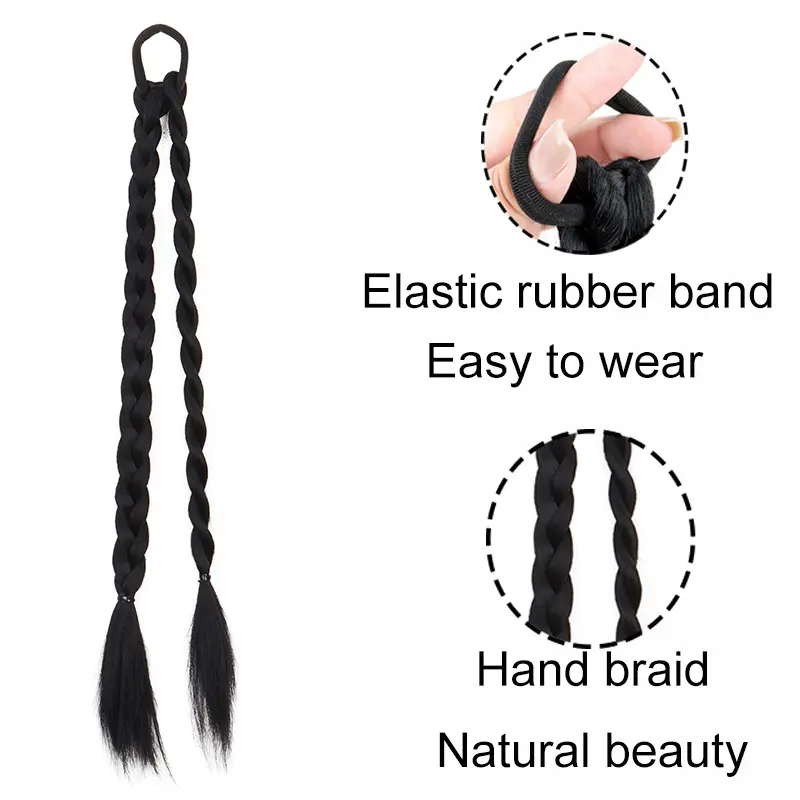 2pcs Synthetic Long Straight Ponytail Hairpiece Elastic Rubber Band Braid Hair Extension for Women Hair Accessories