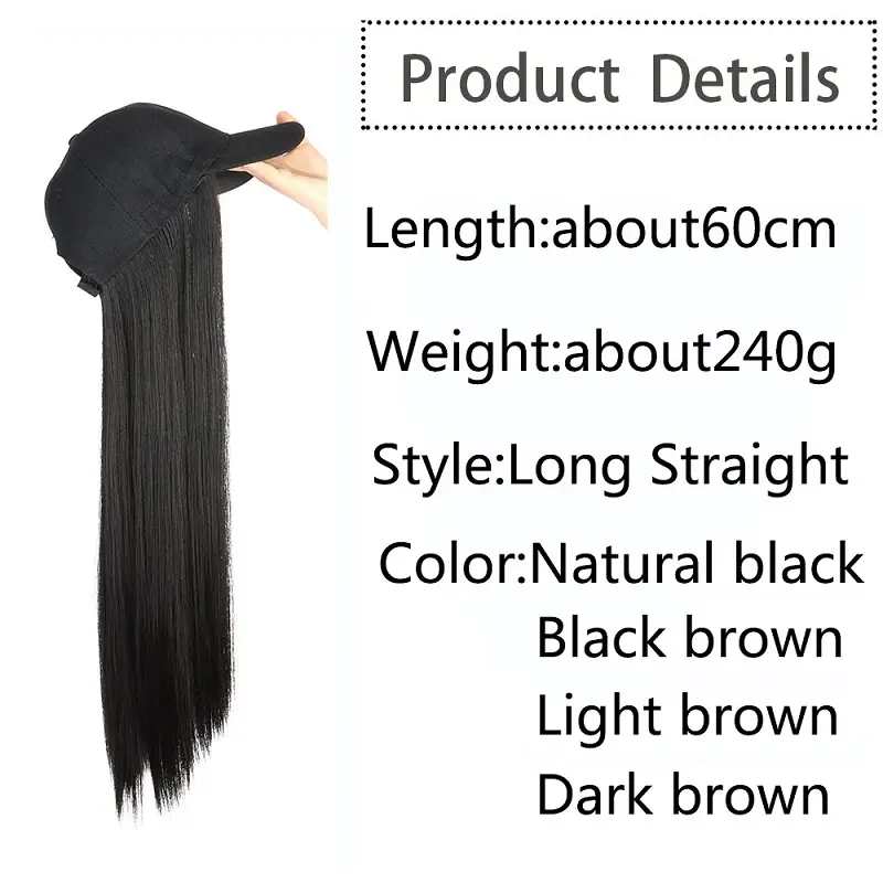 Synthetic Baseball Cap Hair Accessories Long Straight Hair Extension Hair Integrate Cap Hat For Women Girl Daily Hair Style