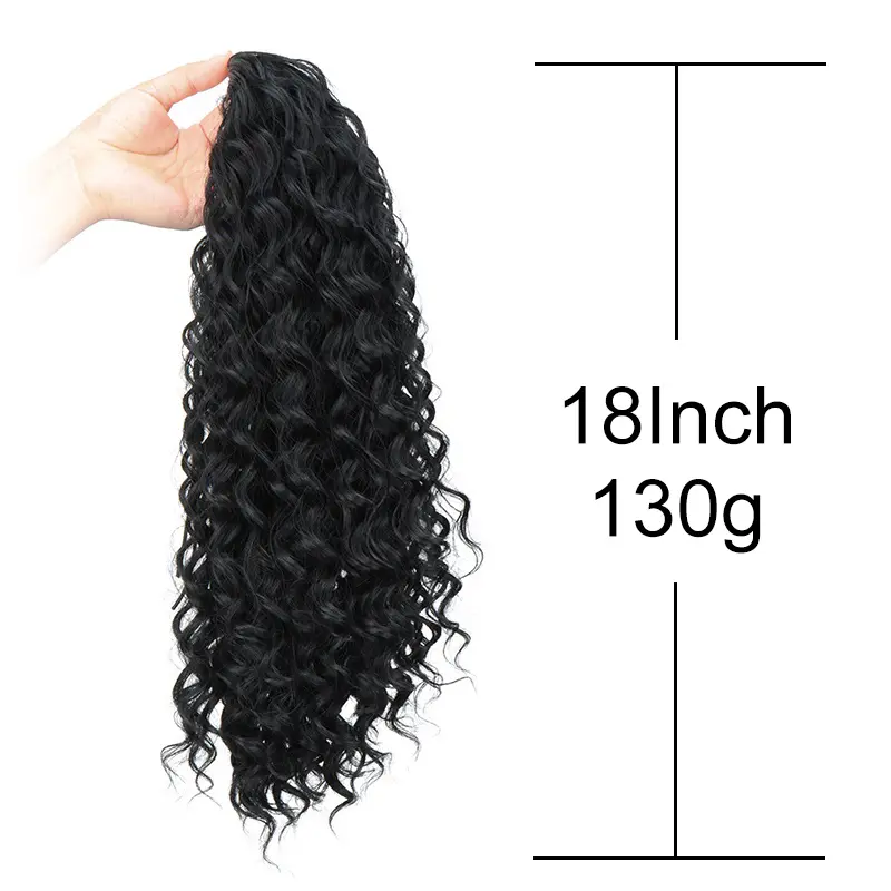 Synthetic 18Inch Long Kinky Curly Ponytail Drawstring Clip in Hair Extension Puff Afro Black Brown Hairpiece for Women
