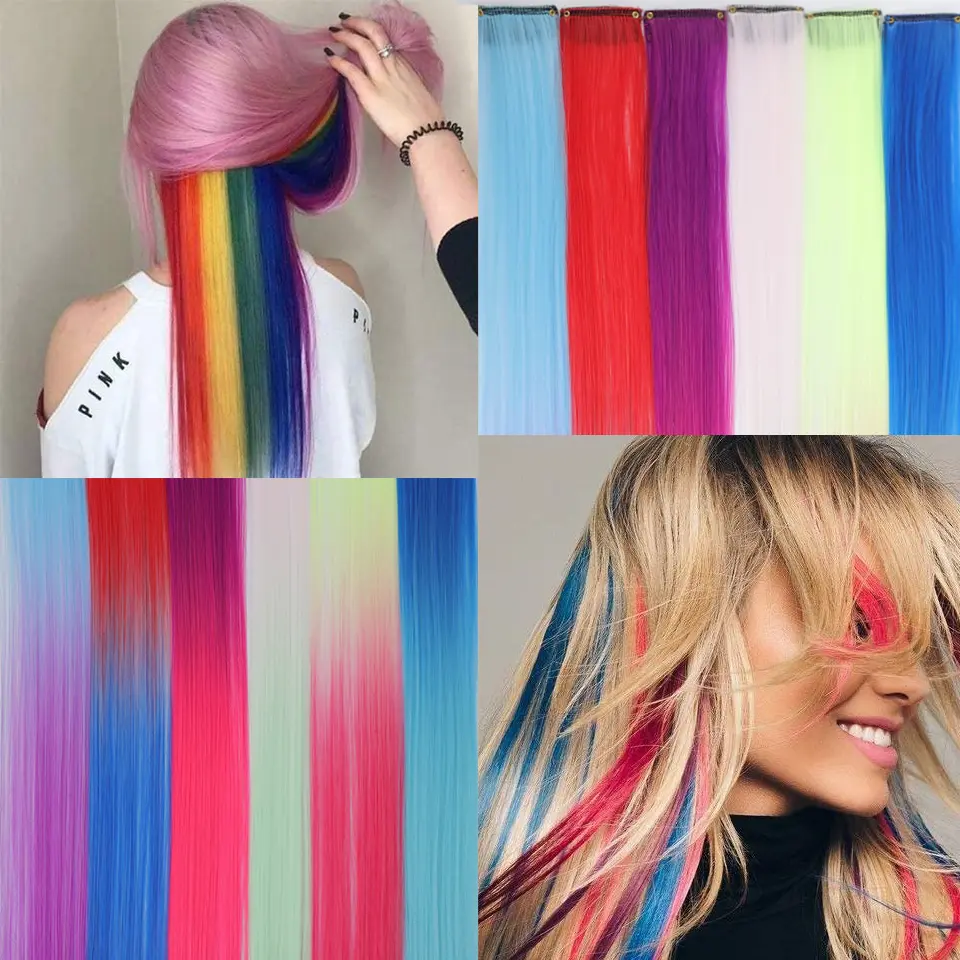 20 Inch Synthetic Multicolor Hair Extensions, For Cosplay Party Y2K Style Hair Accessories Halloween Christmas