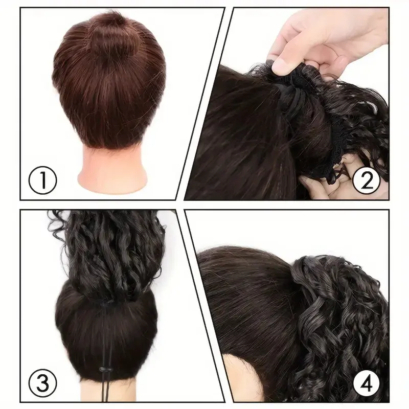 Synthetic 18Inch Long Kinky Curly Ponytail Drawstring Clip in Hair Extension Puff Afro Black Brown Hairpiece for Women