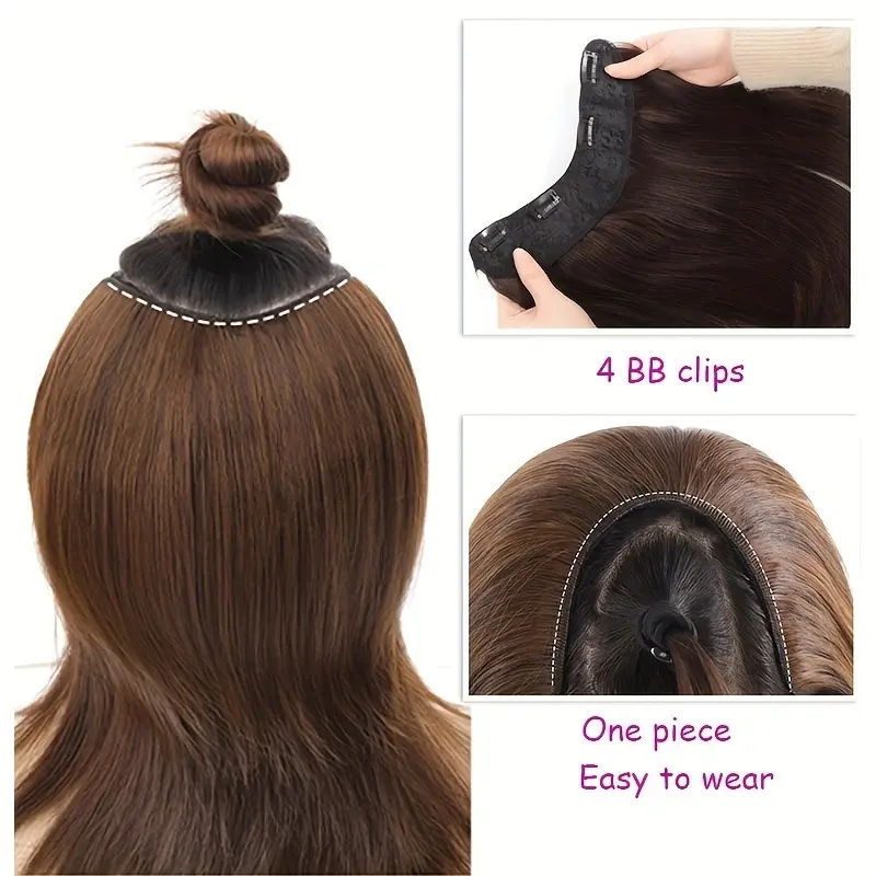 Synthetic Short Straight Internal Buckle V-shaped Half Head Hair Extension Invisible Hairpiece for Women Hair Accessories