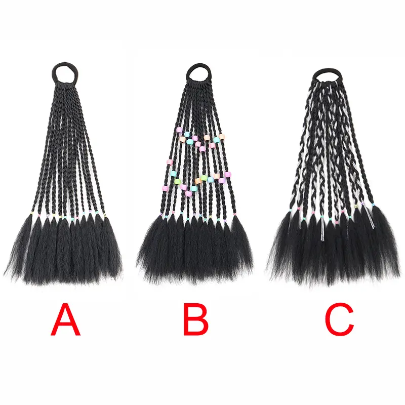 30cm Synthetic Short Box Braid Colorful Beads Ponytail Elastic Rubber Band Kids Hair Accessories