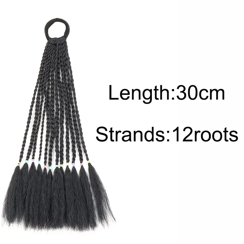 30cm Synthetic Short Box Braid Colorful Beads Ponytail Elastic Rubber Band Kids Hair Accessories