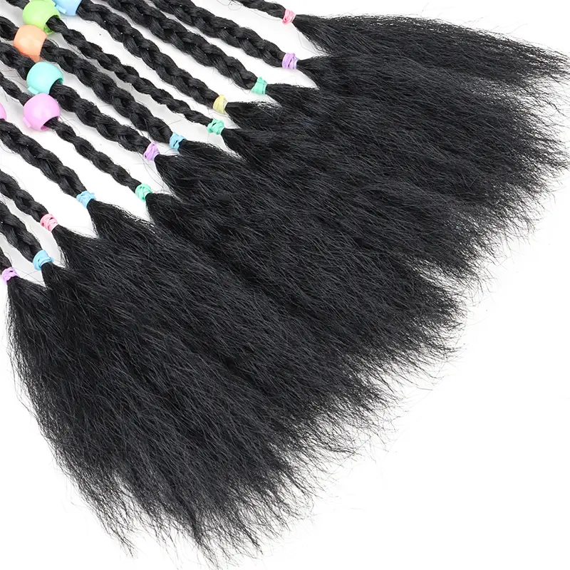 30cm Synthetic Short Box Braid Colorful Beads Ponytail Elastic Rubber Band Kids Hair Accessories