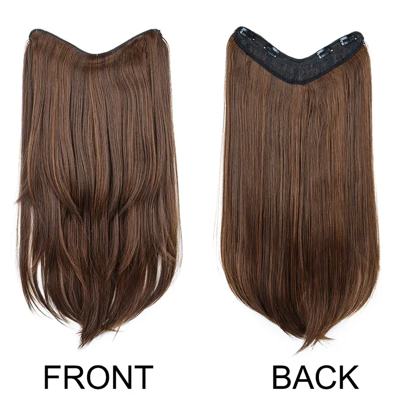 22Inch Synthetic Long Straight Curly V-Shaped Layered 4 Clips Hair Extension Black Brown Hairpiece for Women