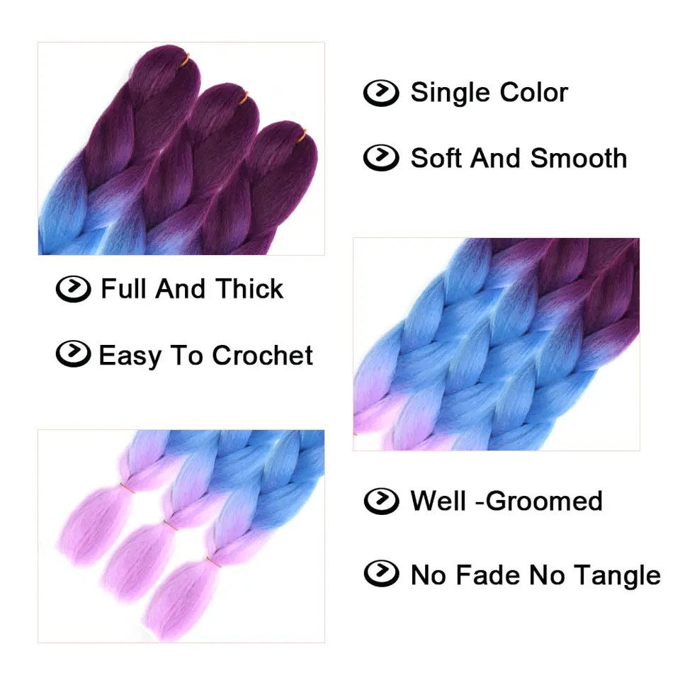 24 Inch Synthetic Braiding Hair Colorful Crochet Braids Hair Extension Jumbo Box Braid Hair For Women DIY Hairstyle