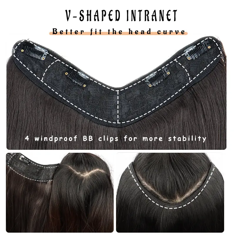 22Inch Synthetic Long Straight Curly V-Shaped Layered 4 Clips Hair Extension Black Brown Hairpiece for Women