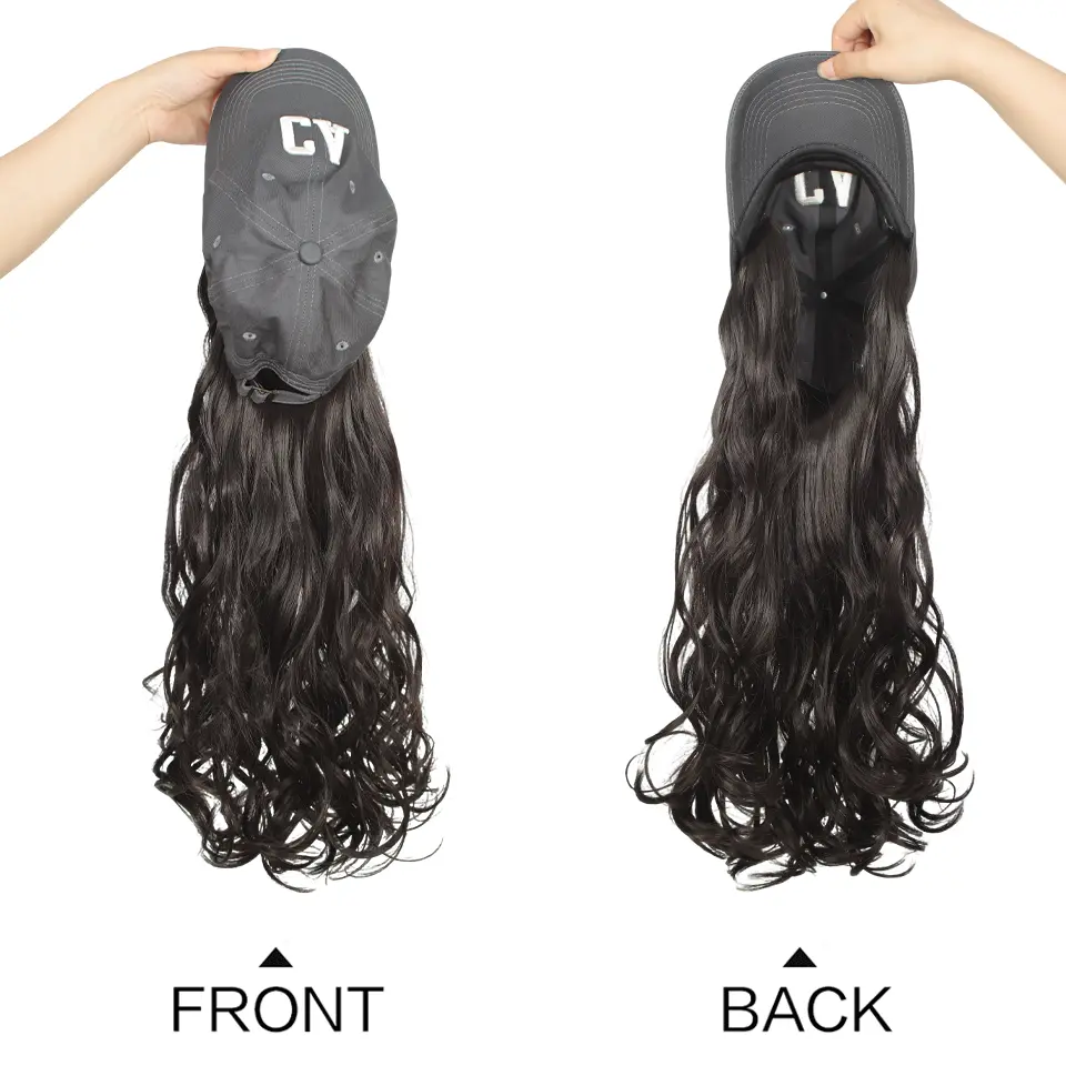 LUPU Synthetic Hat Wigs 24 Inch Long Curly Wavy Hair Wigs With Baseball Cap, For Daily Use Party Cosplay Halloween For