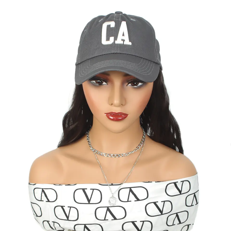 LUPU Synthetic Hat Wigs 24 Inch Long Curly Wavy Hair Wigs With Baseball Cap, For Daily Use Party Cosplay Halloween For