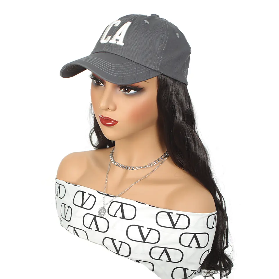 LUPU Synthetic Hat Wigs 24 Inch Long Curly Wavy Hair Wigs With Baseball Cap, For Daily Use Party Cosplay Halloween For