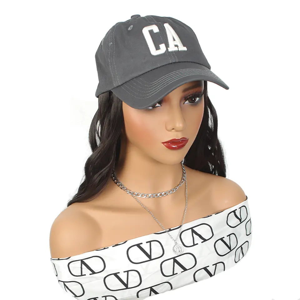 LUPU Synthetic Hat Wigs 24 Inch Long Curly Wavy Hair Wigs With Baseball Cap, For Daily Use Party Cosplay Halloween For