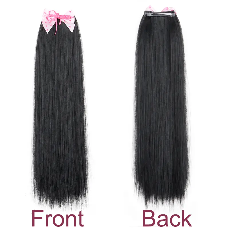 Synthetic Long Wig Straight Hair Clip Bow Hair Accessory Cute Princess Shaped Hair ClipPonytail for Girls