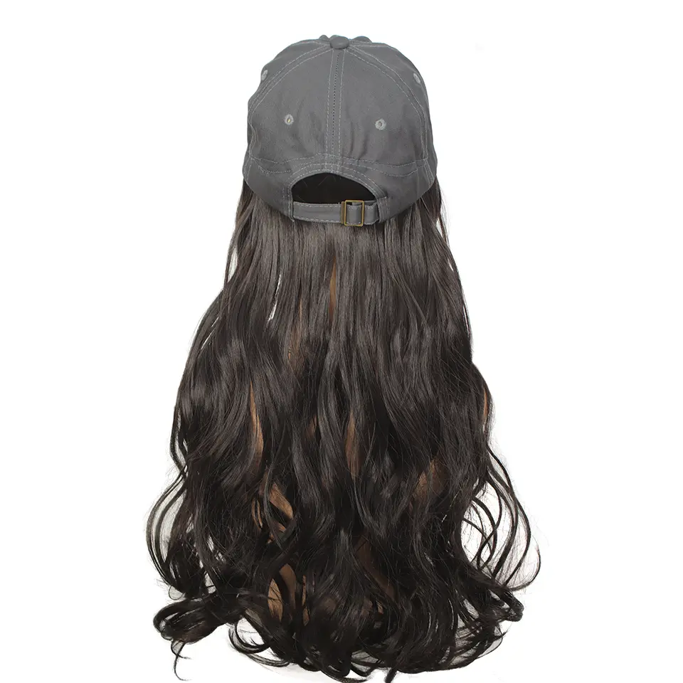 LUPU Synthetic Hat Wigs 24 Inch Long Curly Wavy Hair Wigs With Baseball Cap, For Daily Use Party Cosplay Halloween For
