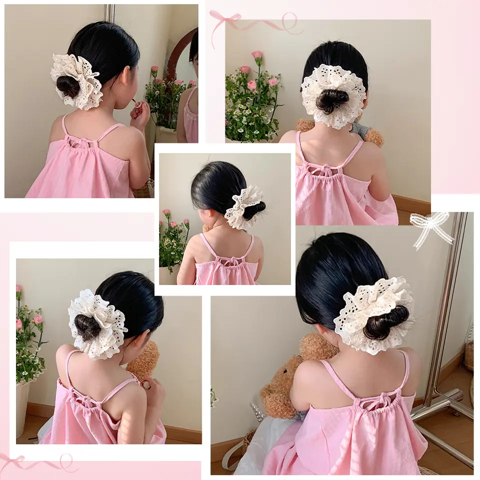 LUPU White Lace wig with bun，Synthetic Bun Wig For Women Elastic Lace Hairband Flower Bud Hair Accessorie