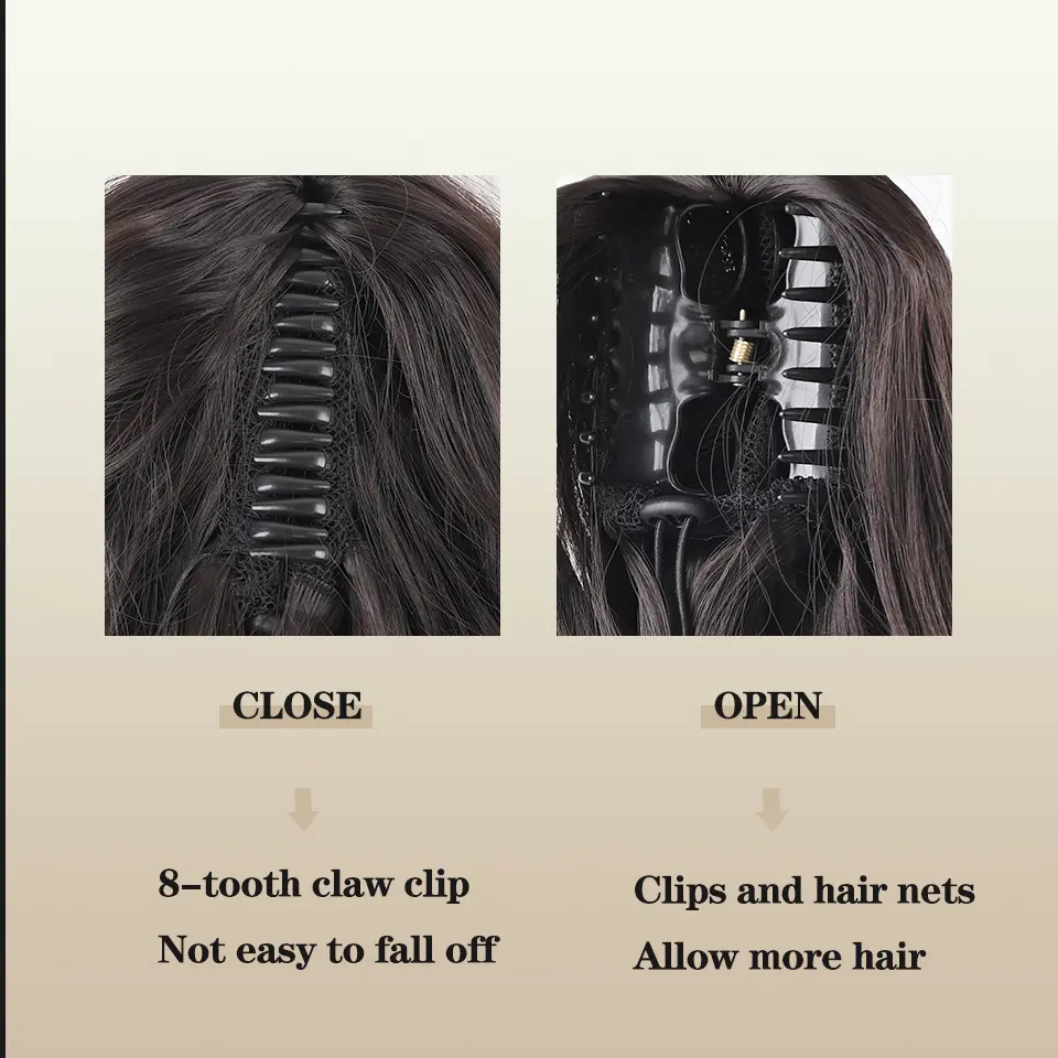 LUPU Synthetic 22Inch Long Wave Claw Ponytail Clip in Hair Extensions with Hair Tie Natural Fake False Hairpieces for Women