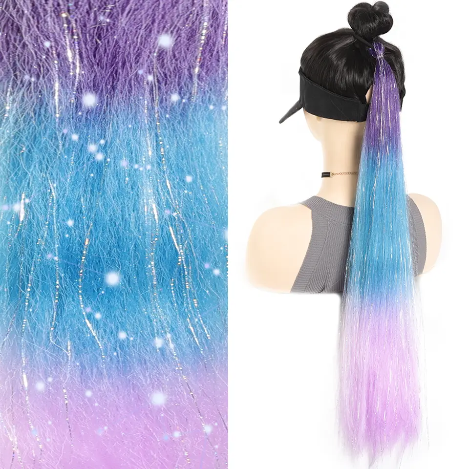 26 Inch Synthetic Gradient Straight Ponytail Elastic Band Braided Hair For Women's Daily Christmas And Role Playing Party Use